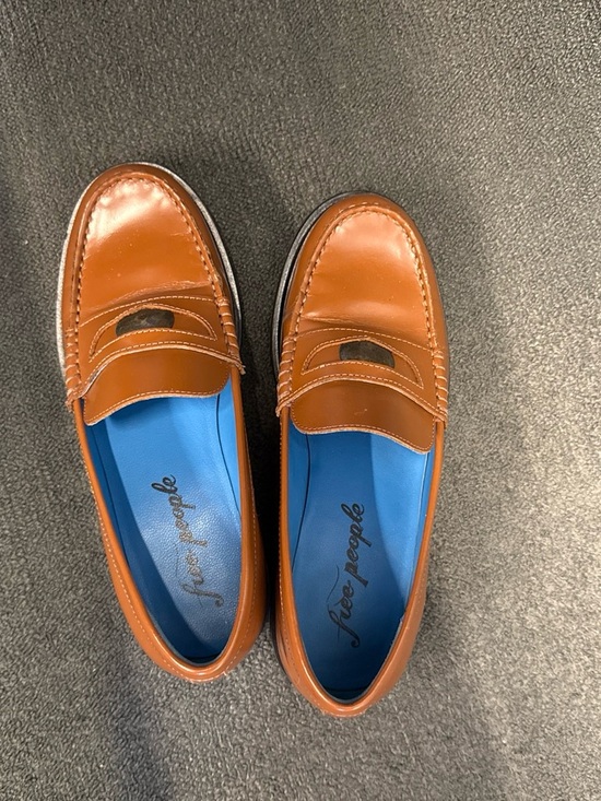 Free People Shoes - Free People Brown Leather Penny Loafers with Blue Insole